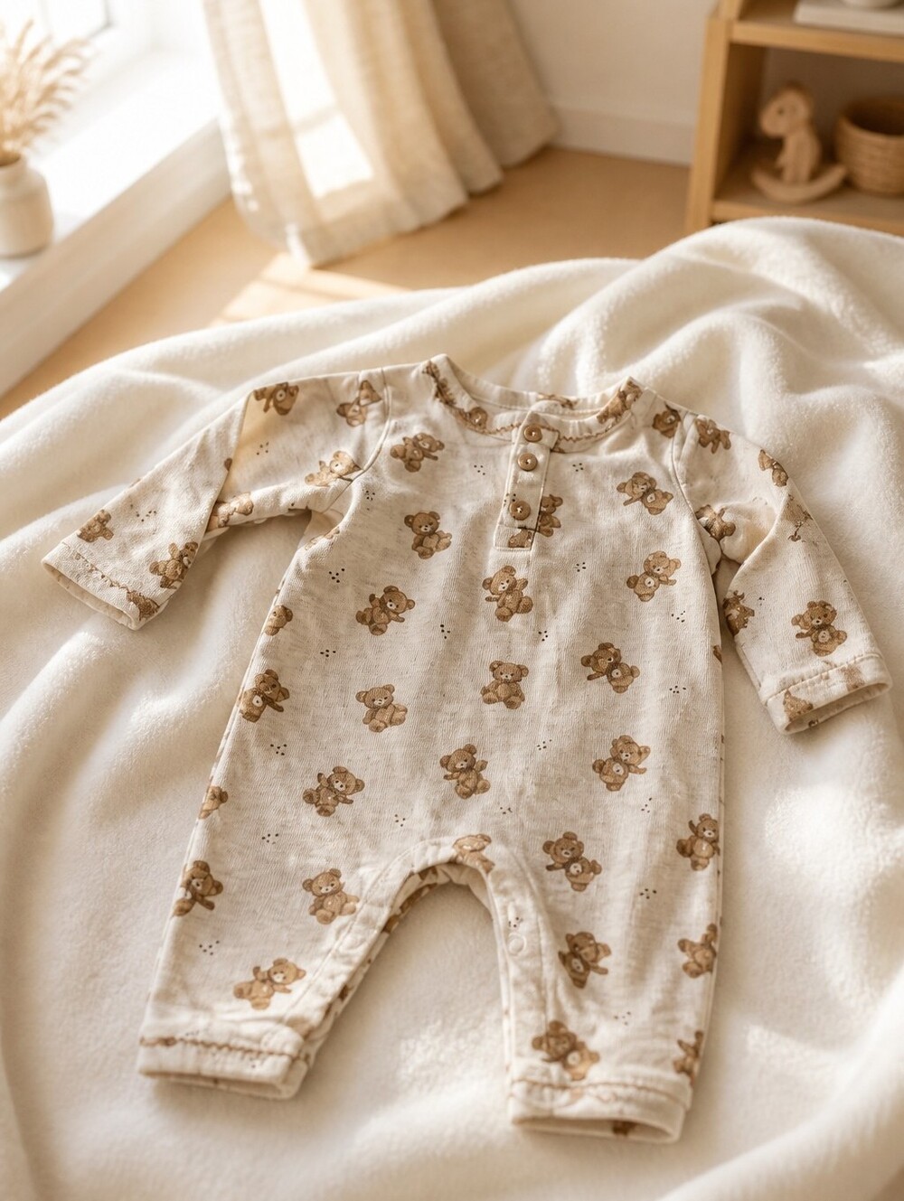 Alberta Cream baby romper with Brown Bear Print 0-3 m